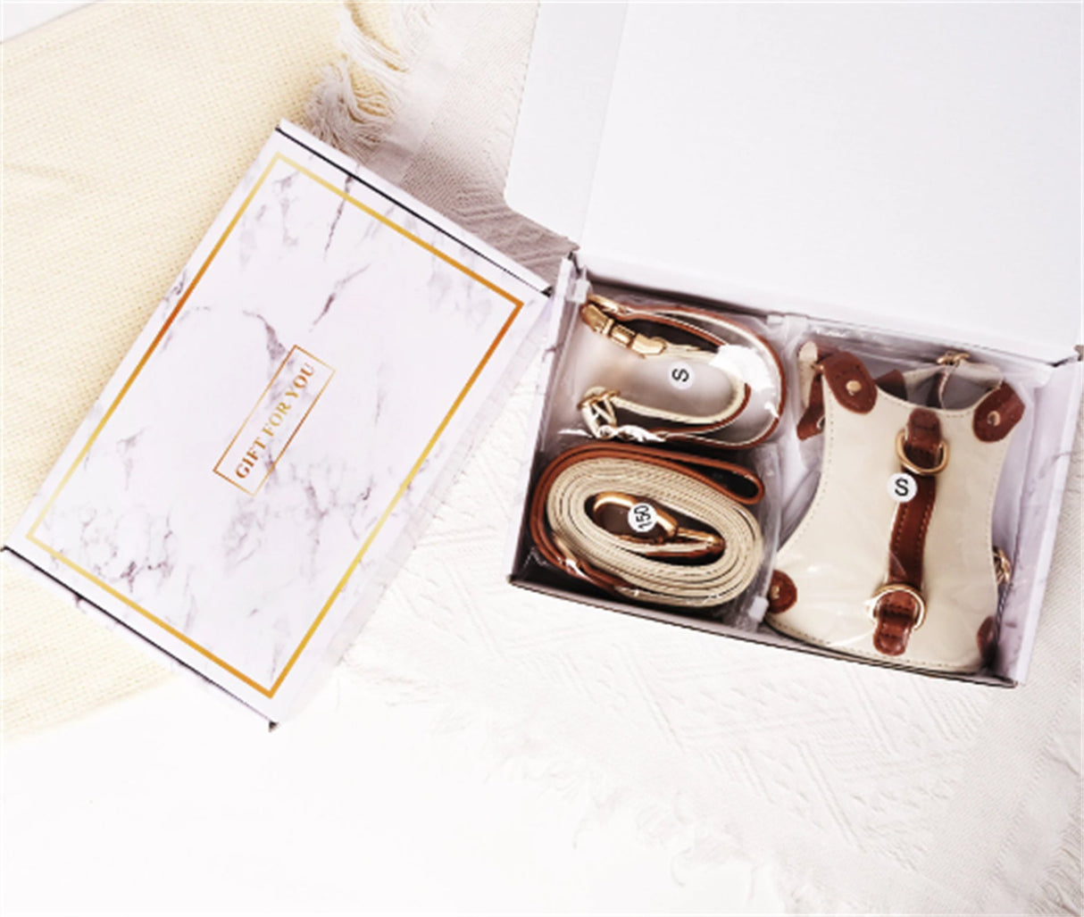 GEX Personalized Pet Harness Set Leather Dog Collar with Engrave Pet Name - GexWorldwide