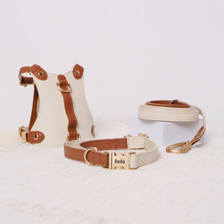 GEX Personalized Pet Harness Set Leather Dog Collar with Engrave Pet Name - GexWorldwide