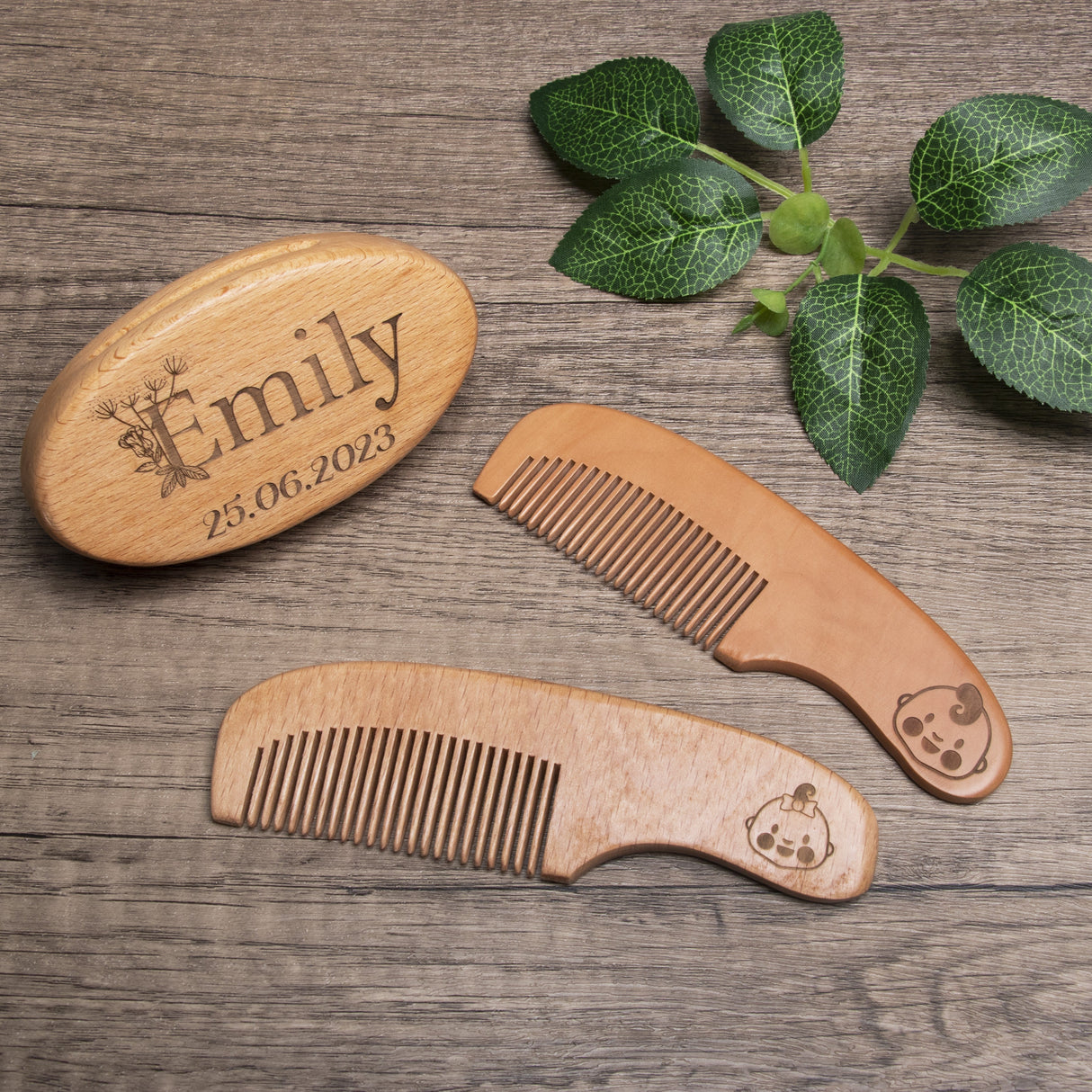 GEX Personalized Wooden Baby Hair Brush Set Engraved for Baby Shower Gift - GexWorldwide