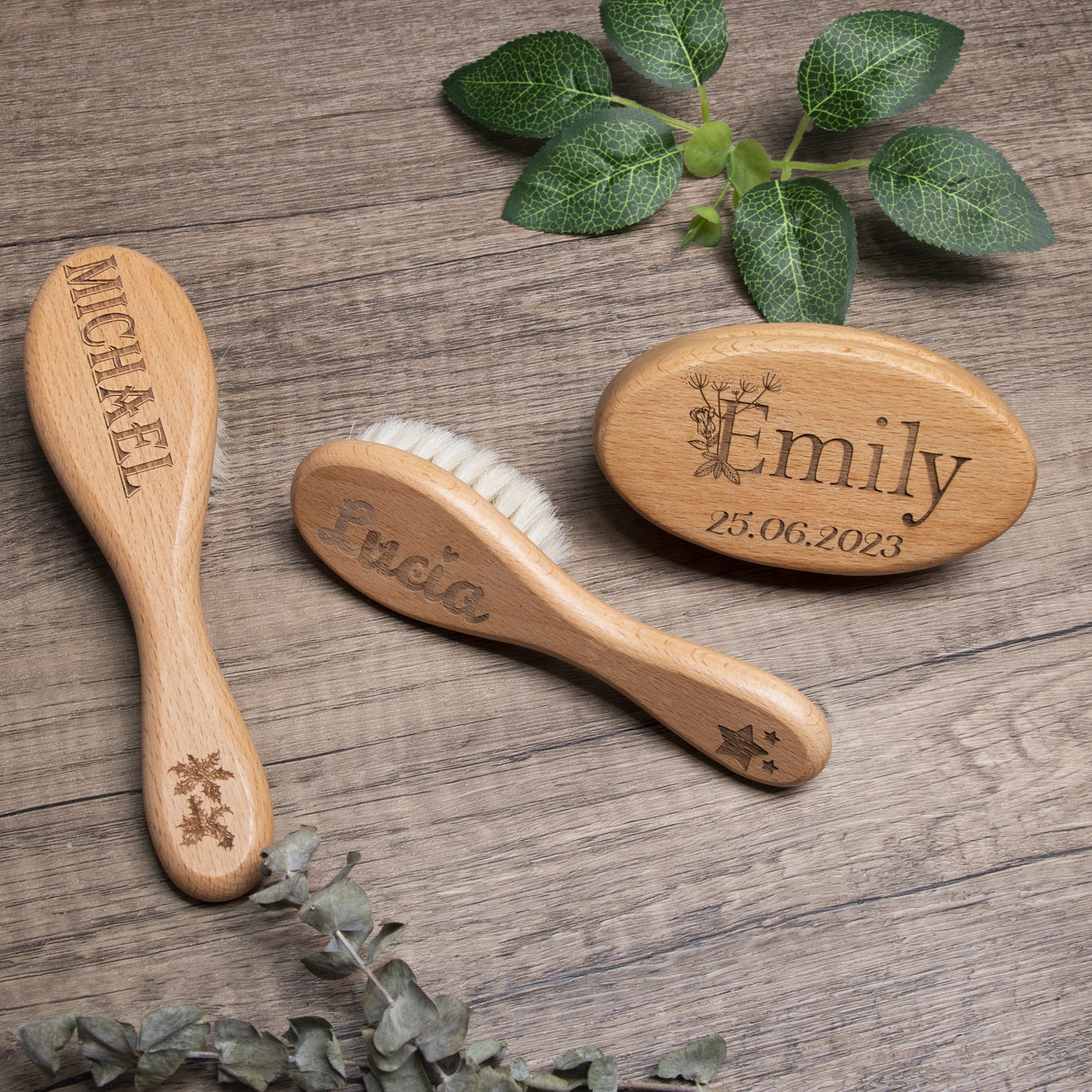GEX Personalized Wooden Baby Hair Brush Set Engraved for Baby Shower Gift - GexWorldwide