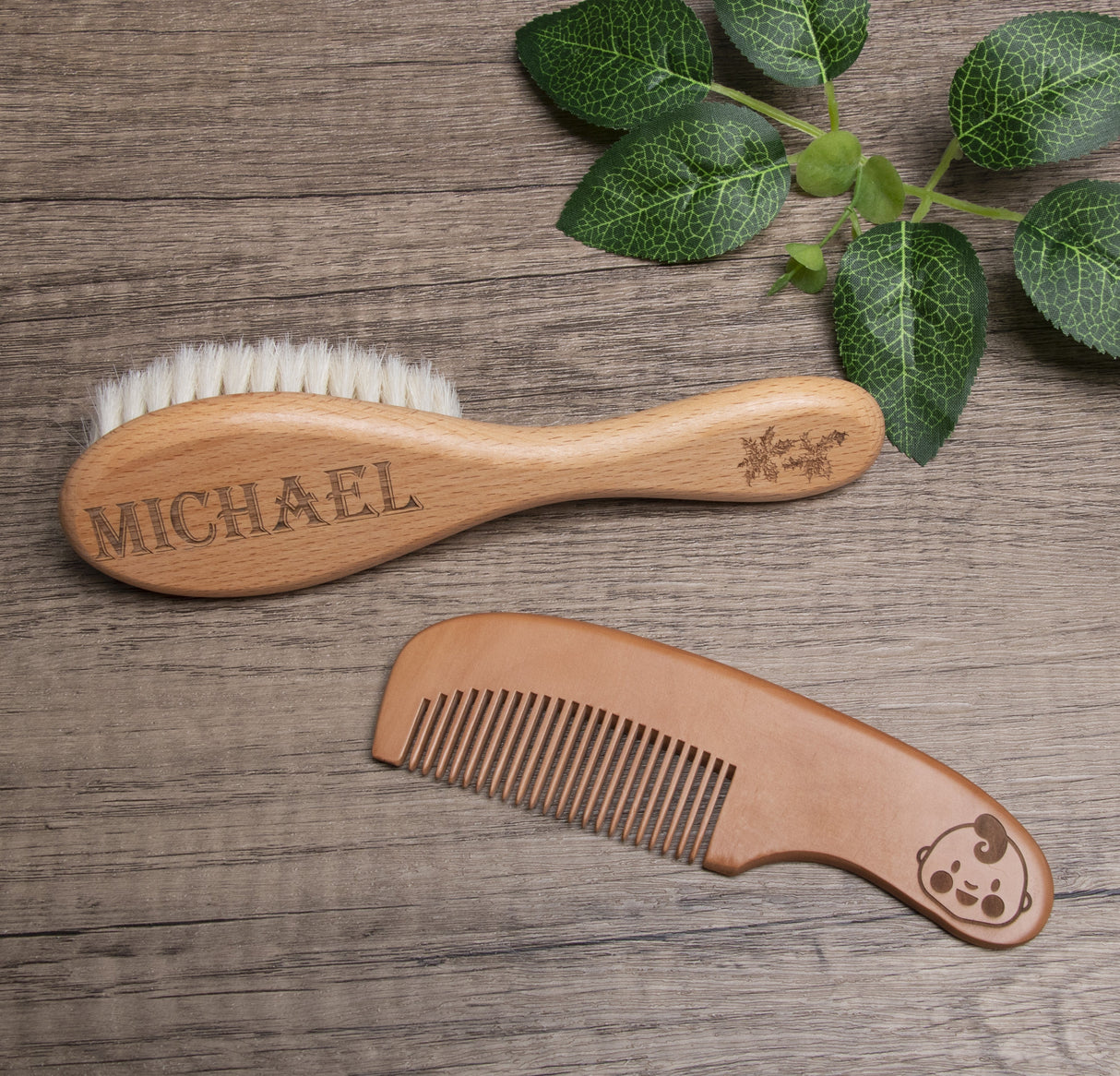 GEX Personalized Wooden Baby Hair Brush Set Engraved for Baby Shower Gift - GexWorldwide