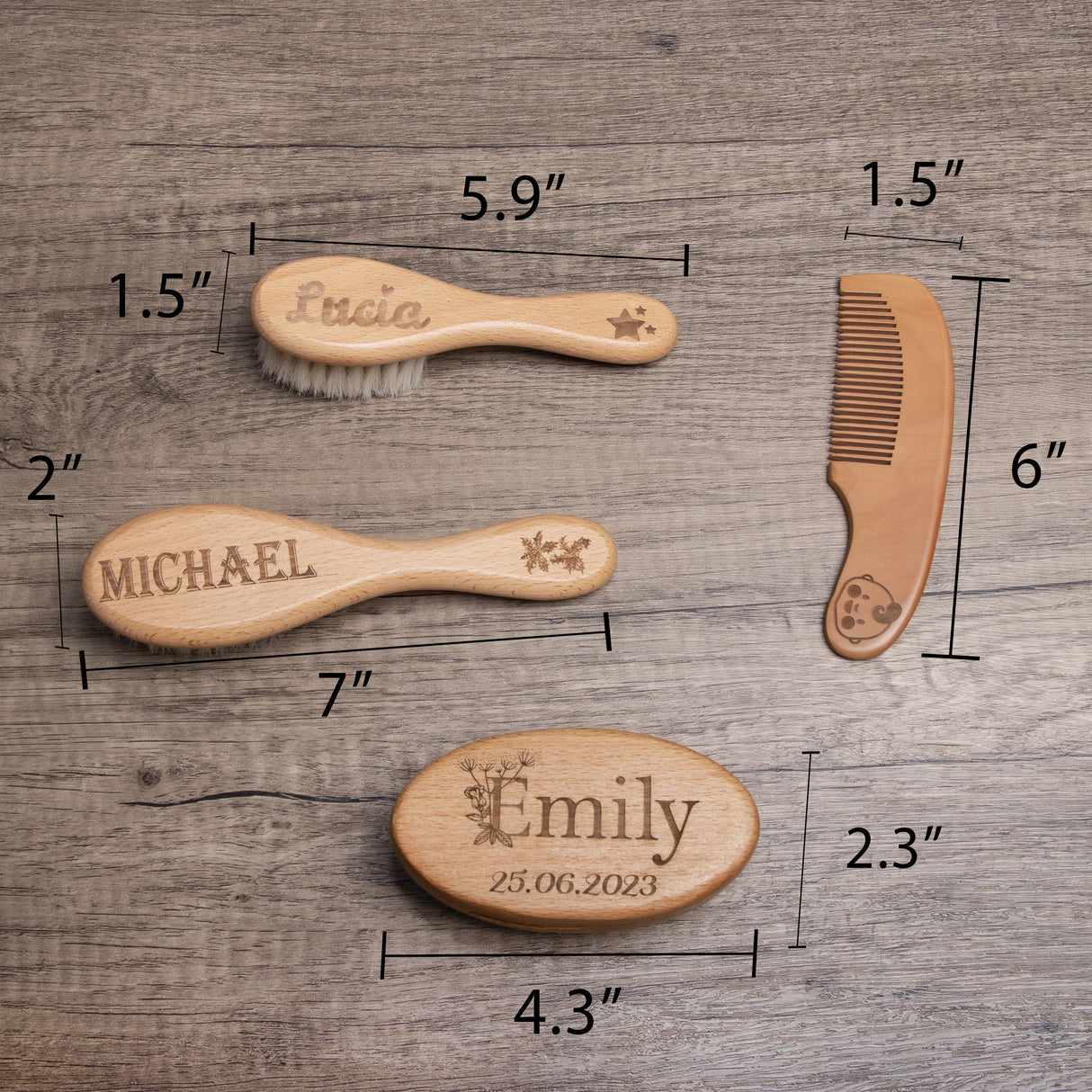 GEX Personalized Wooden Baby Hair Brush Set Engraved for Baby Shower Gift - GexWorldwide