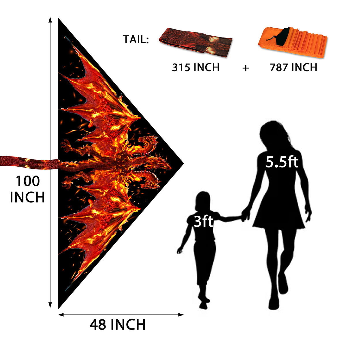 JEKOSEN Giant Delta Dragon Kites with 787" Extended Tail Easy to Fly Suitable for Children and Adults Beach Park Activities - GexWorldwide