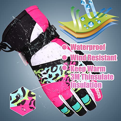 JEKOSEN Pink Ski Gloves Waterproof Touchscreen Snowboard Cold Weather Keep Warm Snow Gloves - GexWorldwide