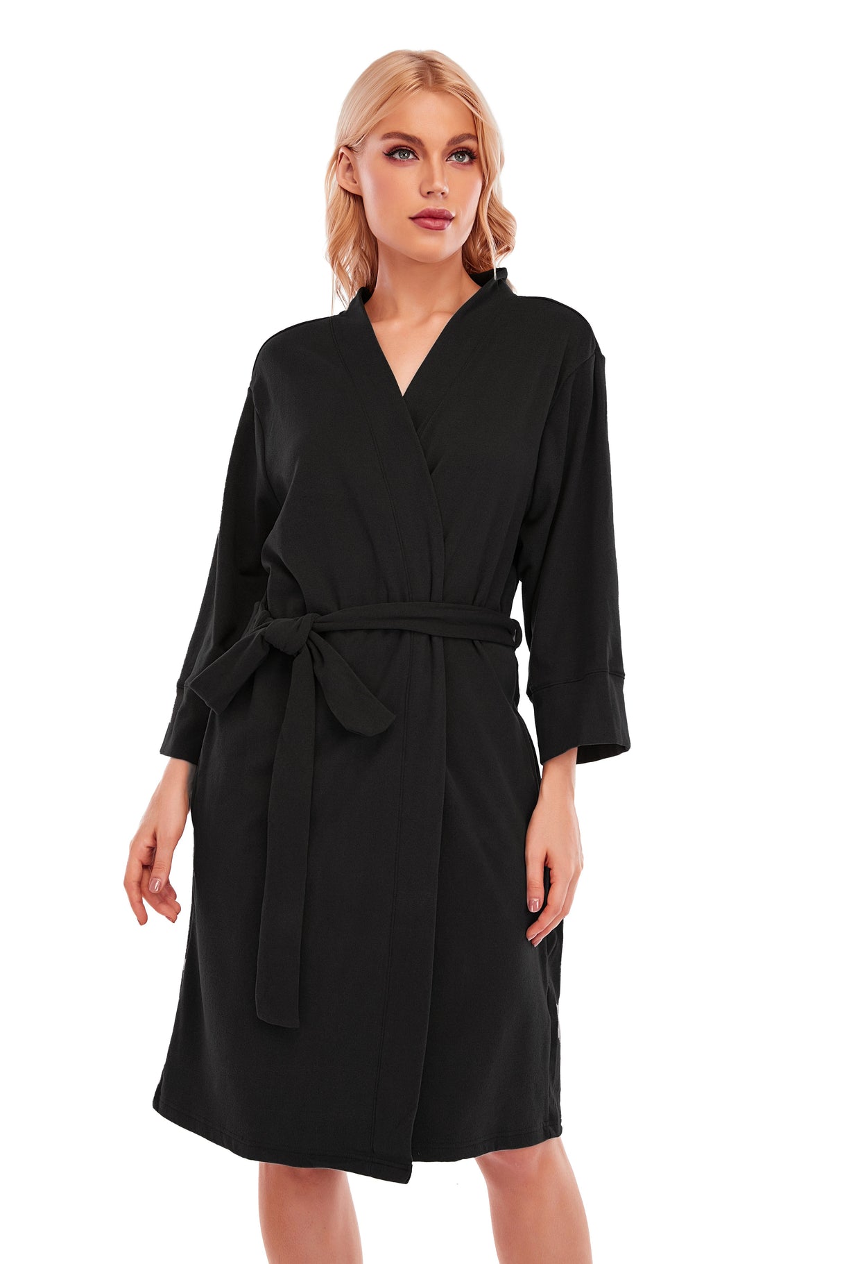 LUBOT Women's Robes Bathrobe Lightweight Microfleece Loungewear Black - GexWorldwide