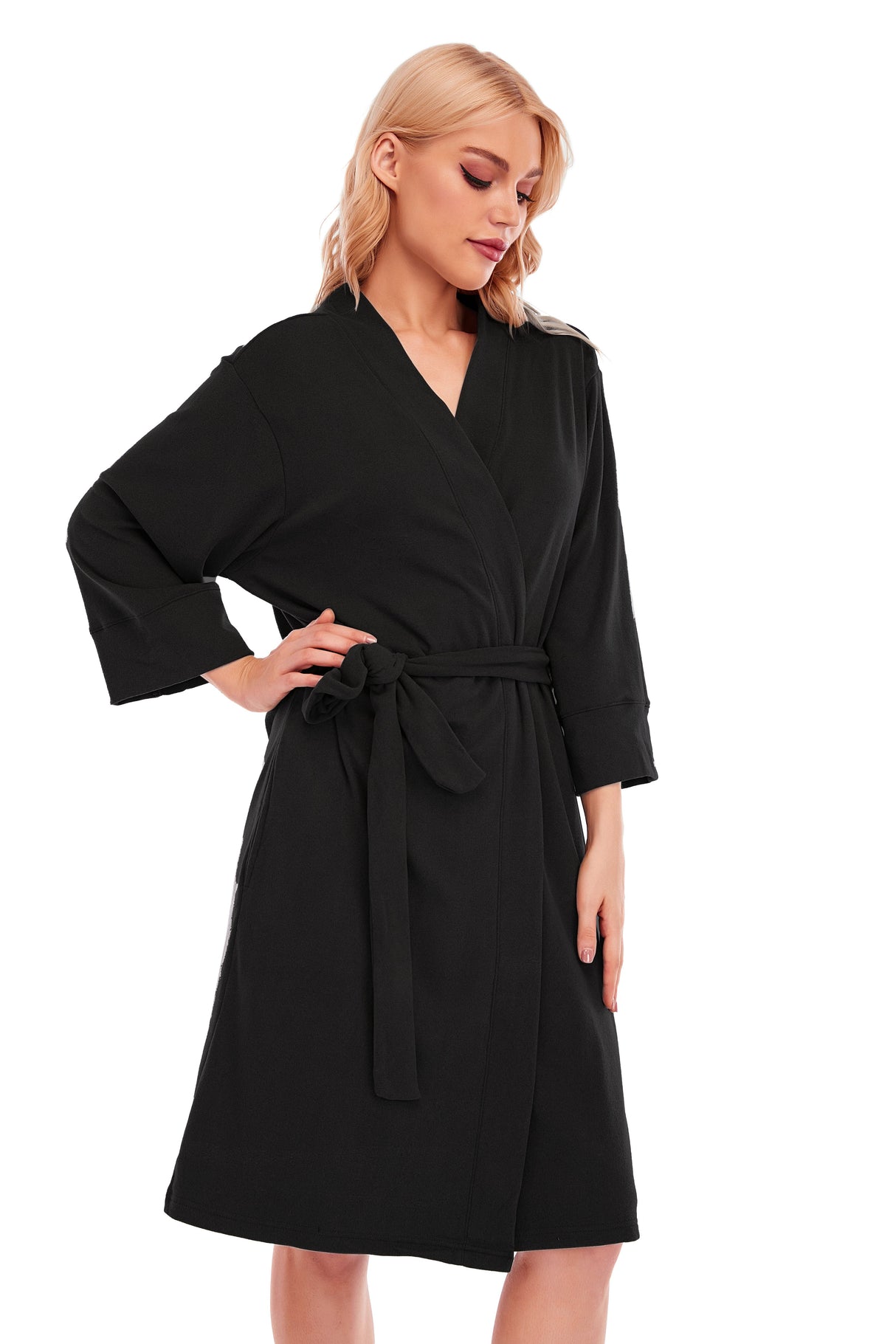 LUBOT Women's Robes Bathrobe Lightweight Microfleece Loungewear Black - GexWorldwide