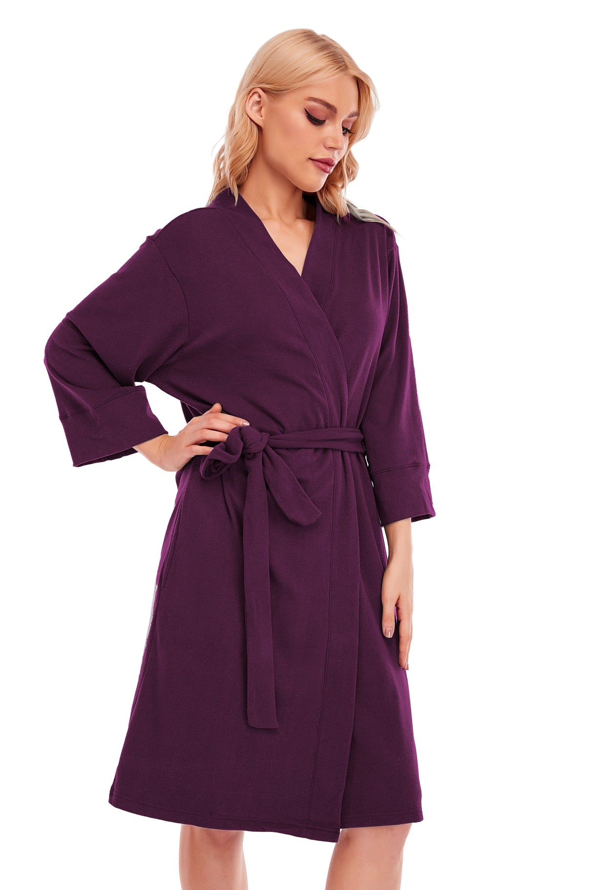 LUBOT Women's Robes Bathrobe Lightweight Microfleece Loungewear Wine Red - GexWorldwide