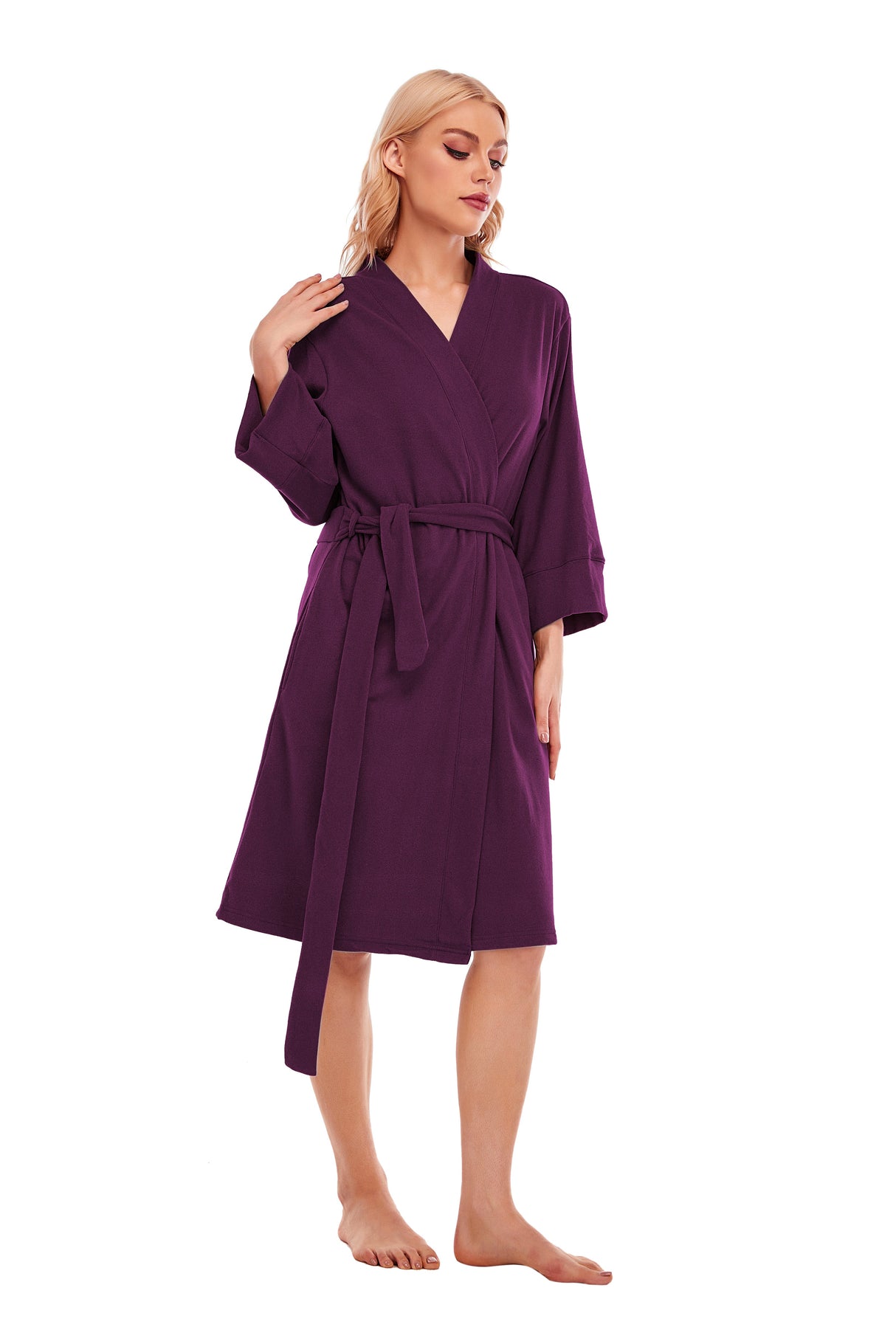 LUBOT Women's Robes Bathrobe Lightweight Microfleece Loungewear Wine Red - GexWorldwide