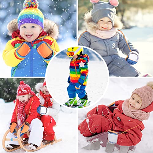Orange Kids Snow Gloves Waterproof Warm Anti-lost lanyard 3M Thinsulate Glove - GexWorldwide