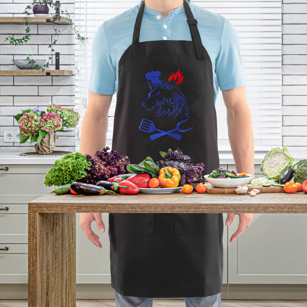 SINUOLIN Embroidered Apron with Pocket Cooking Apron for Men and Women - GexWorldwide
