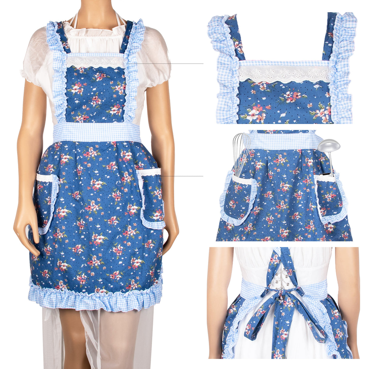 SINUOLIN Floral Apron with Pockets and Adjustable Shoulder Straps for Cooking and Baking Women Apron Gifts - GexWorldwide