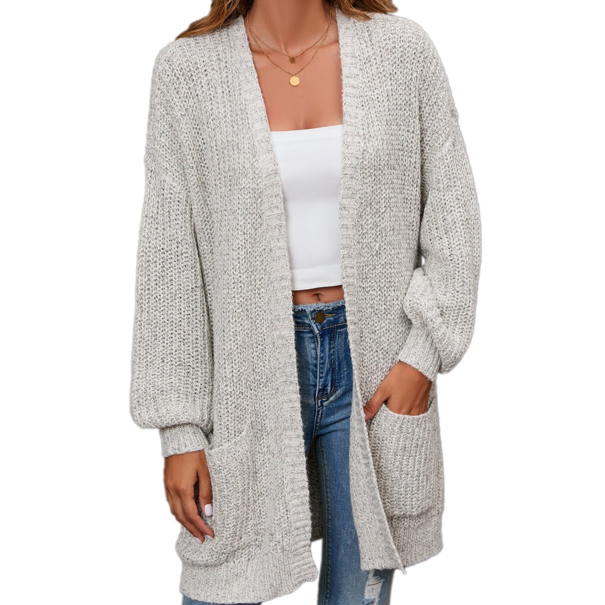 Women's Cardigan Sweater Oversized Cable Chunky Knit Coat Beige - GexWorldwide