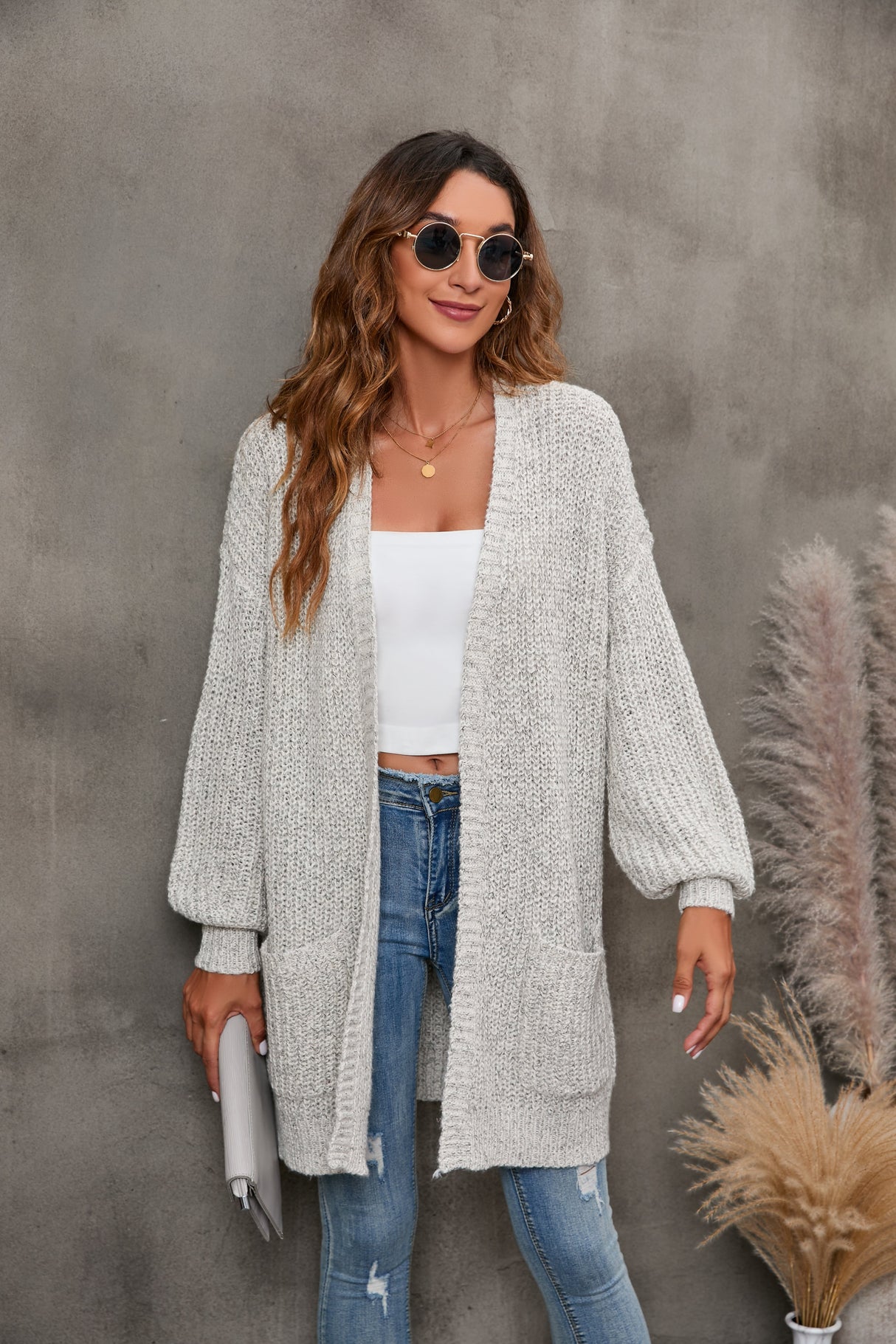 Women's Cardigan Sweater Oversized Cable Chunky Knit Coat Beige - GexWorldwide