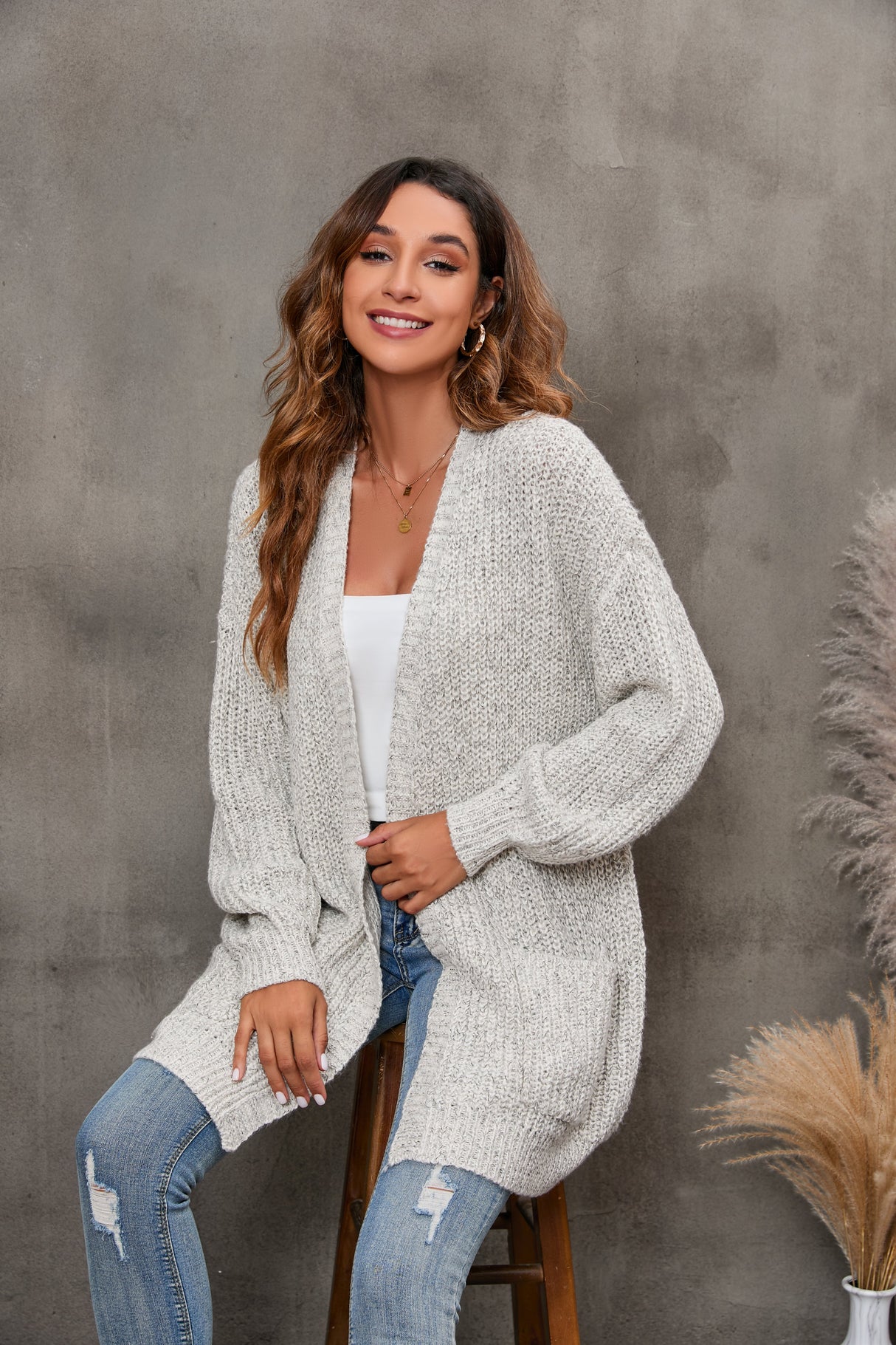 Women's Cardigan Sweater Oversized Cable Chunky Knit Coat Beige - GexWorldwide