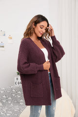 Women's Cardigan Sweater Oversized Cable Chunky Knit Coat Burgundy - GexWorldwide