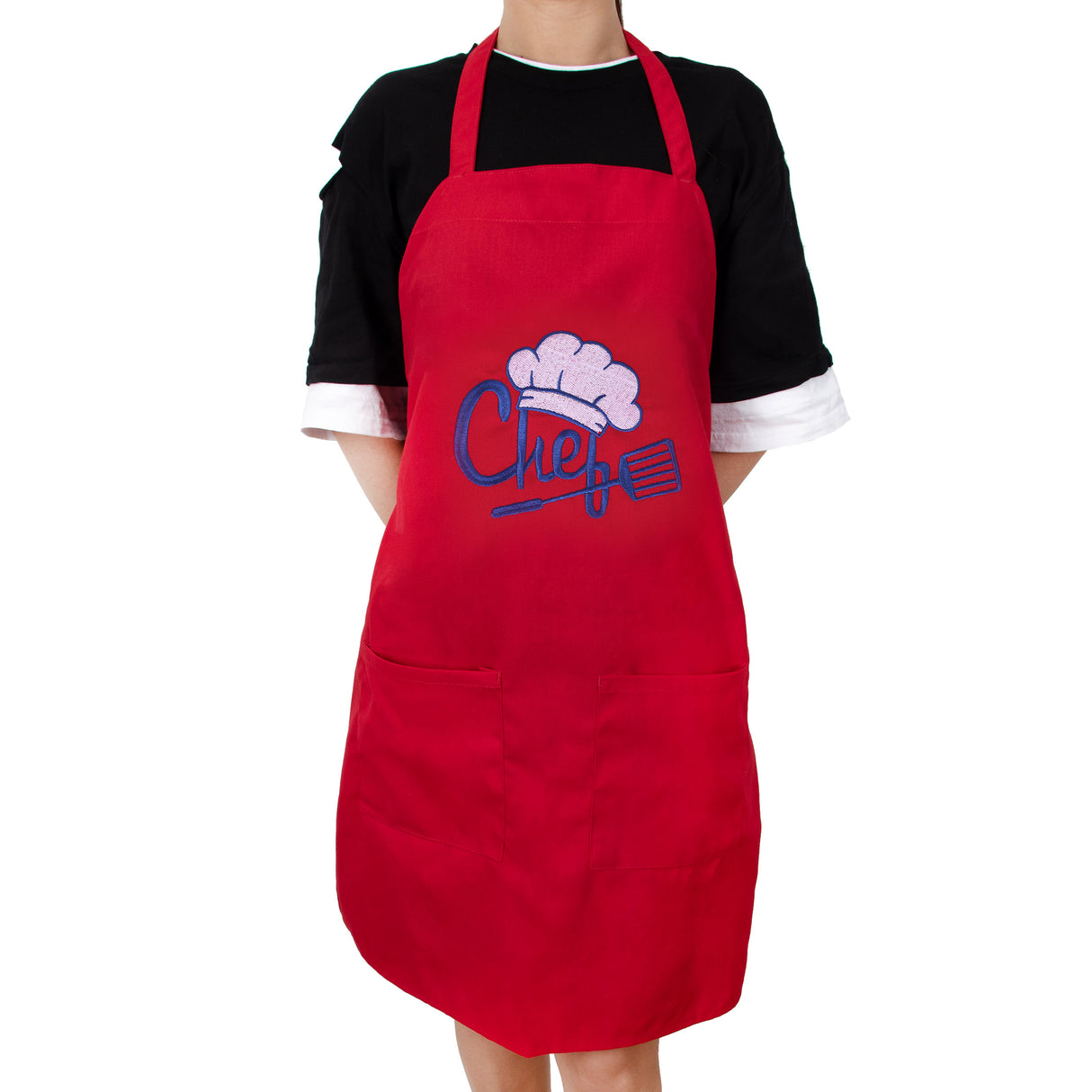 SINUOLIN Embroidered Apron with Pocket Cooking Apron for Men and Women