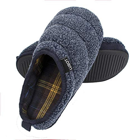 LUBOT Men's House Slippers Comfortable Fuzzy Polar Fleece Anti-Slip Indoor Shoes