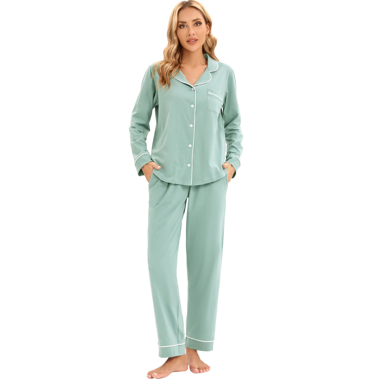 LUBOT Women’s Pajamas Two-piece PJ Set Cotton Lounge Set Long Sleeve