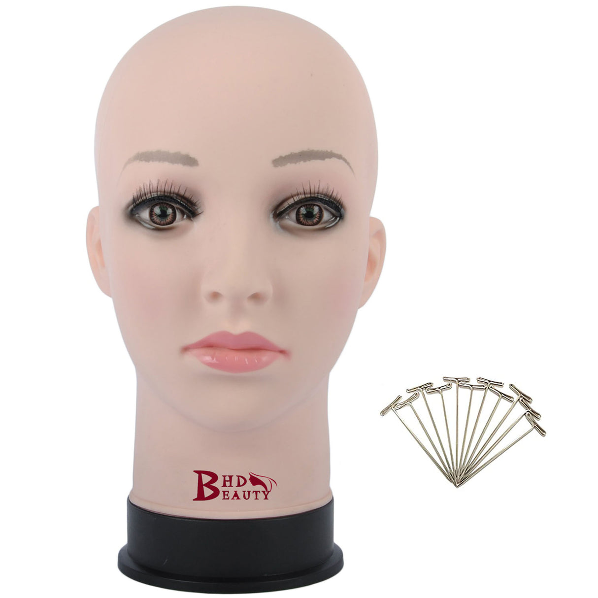 BHD BEAUTY Bald Realistic Mannequin Head with T-Pins for Wig Making and Display