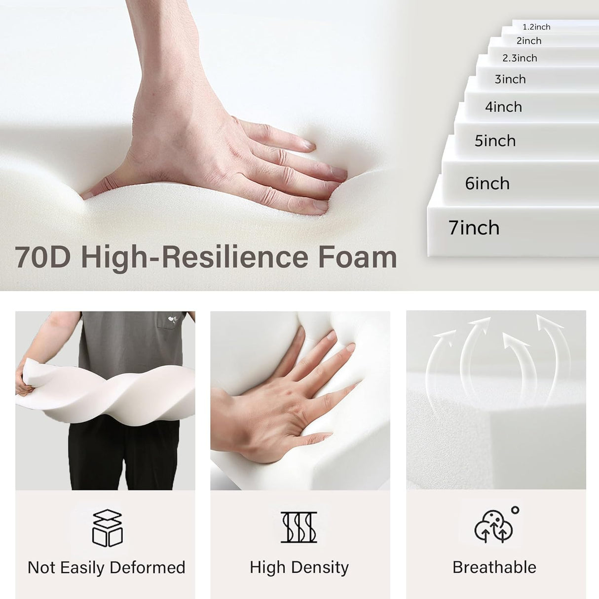 GEX Custom Size Jute Linen Bench Cushion Pads 70D High-Resilience Upholstery Foam