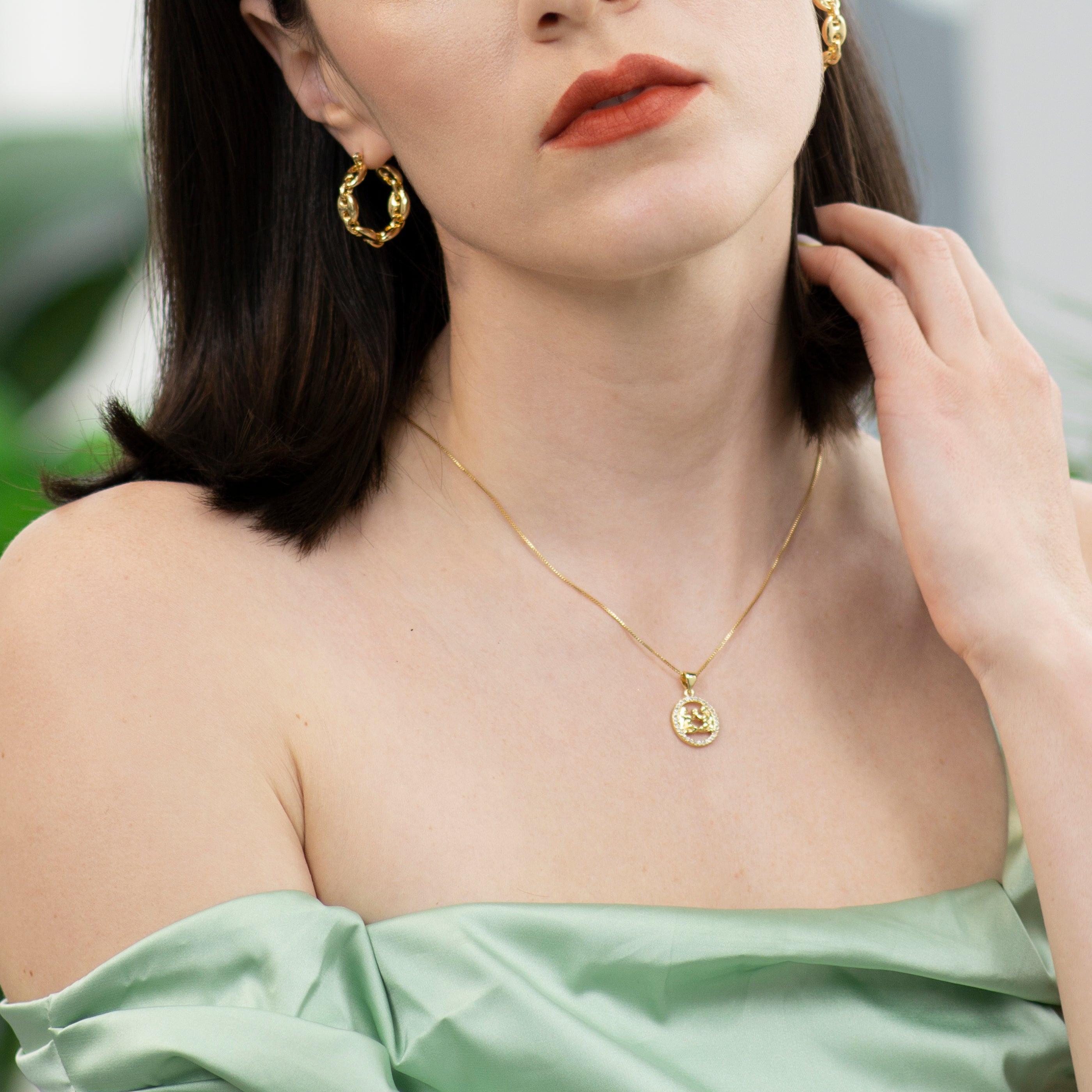 14K Gold Plated 12 Constellation Pendant Necklace Circle