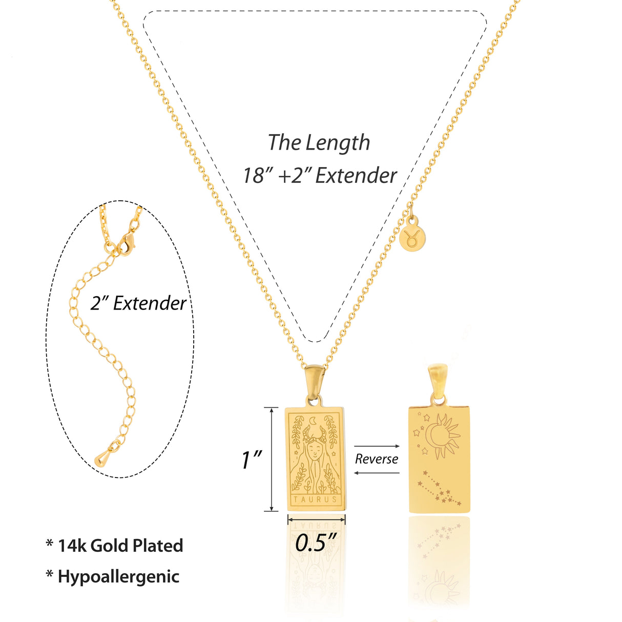 14K Gold Plated Gold 12 Constellation Pendant Necklace - GexWorldwide