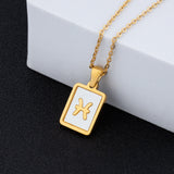 14K Gold Plated Gold 12 Constellation Pendant Necklace White Square - GexWorldwide