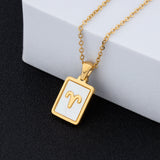 14K Gold Plated Gold 12 Constellation Pendant Necklace White Square - GexWorldwide