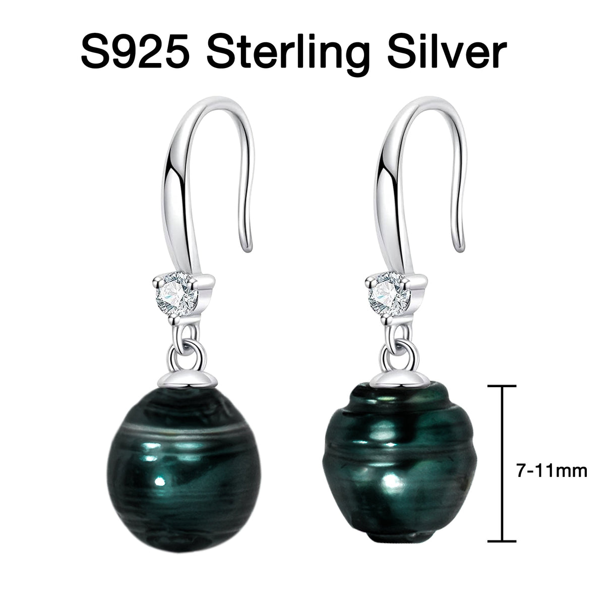 BURLAP LIFE 925 Silver Tahitian Pearl Fish Hook Earrings - Advanced Design! - GexWorldwide