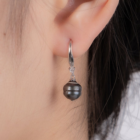 BURLAP LIFE 925 Silver Tahitian Pearl Fish Hook Earrings - Advanced Design! - GexWorldwide