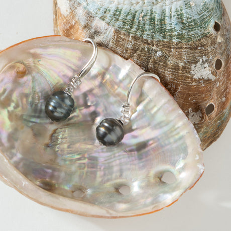 BURLAP LIFE 925 Silver Tahitian Pearl Fish Hook Earrings - Advanced Design! - GexWorldwide