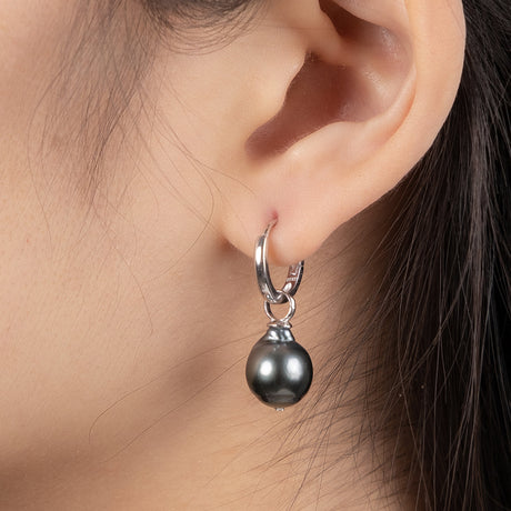 BURLAP LIFE 925 Silver Tahitian Pearl Hinged Hoop Earrings - Detachable Ear Hoops - GexWorldwide