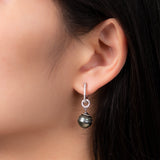 BURLAP LIFE 925 Silver Tahitian Pearl Hinged Hoop Earrings with 2 Circular Cubic Zircon - Detachable Ear Hoops - GexWorldwide