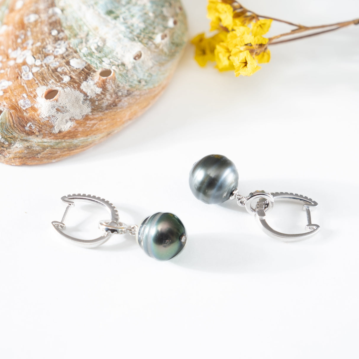 BURLAP LIFE 925 Silver Tahitian Pearl Hinged Hoop Earrings with 2 Circular Cubic Zircon - Detachable Ear Hoops - GexWorldwide