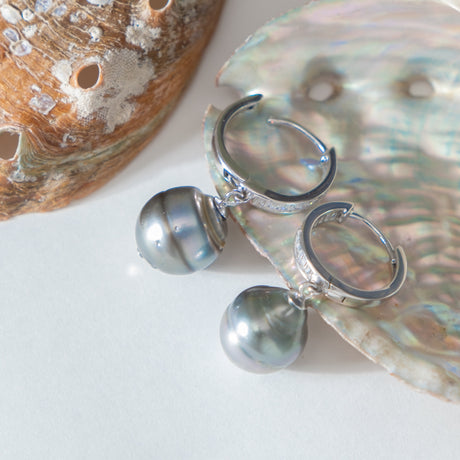 BURLAP LIFE 925 Silver Tahitian Pearl Hinged Hoop Earrings with Cubic Zircon - Advanced Design! - GexWorldwide
