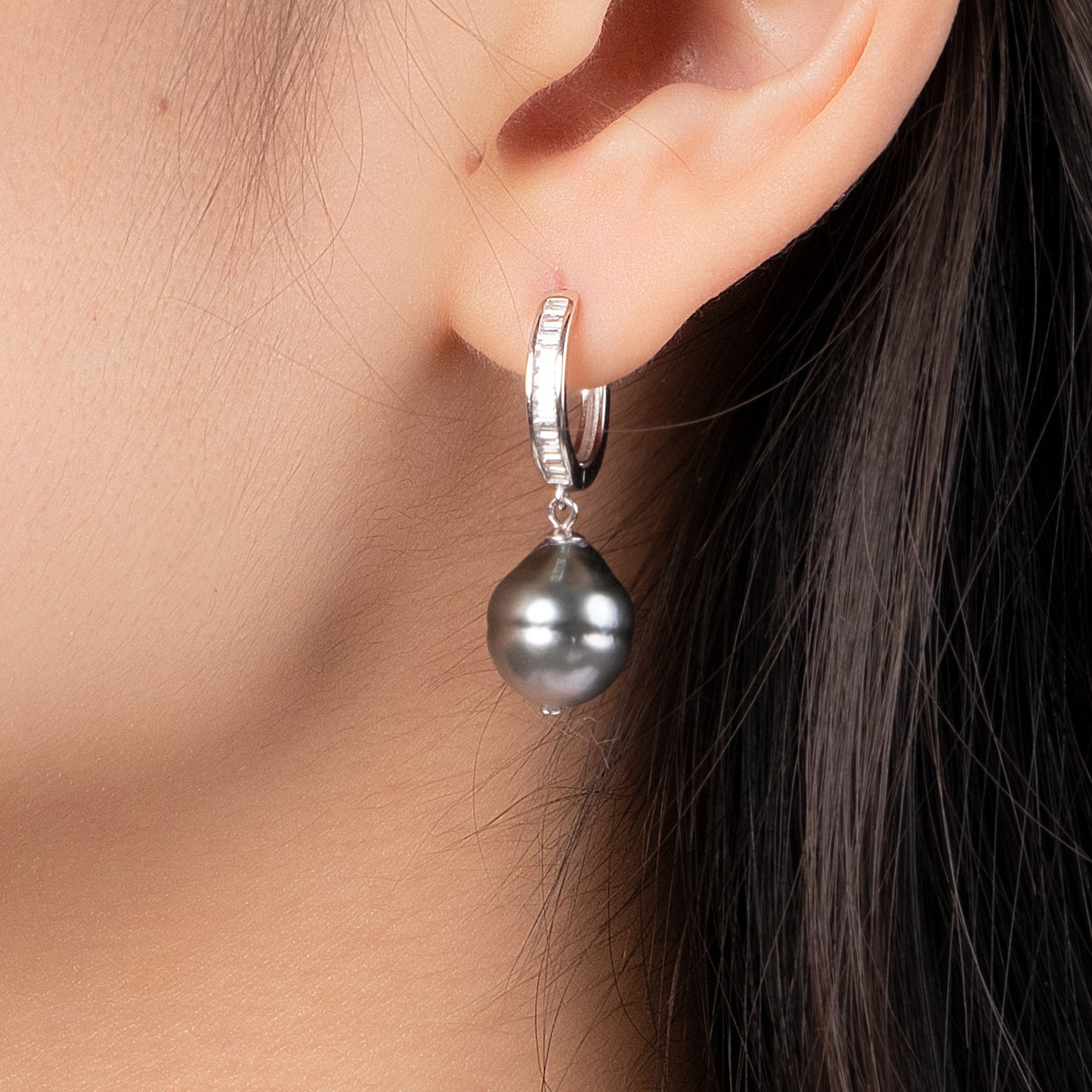 BURLAP LIFE 925 Silver Tahitian Pearl Hinged Hoop Earrings with Cubic Zircon - Advanced Design! - GexWorldwide