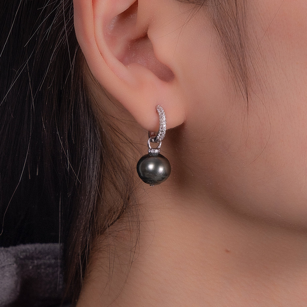 BURLAP LIFE 925 Silver Tahitian Pearl Hinged Hoop Earrings with Cubic Zircon - Detachable Ear Hoops - GexWorldwide