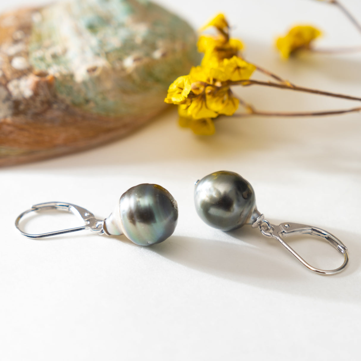 BURLAP LIFE 925 Silver Tahitian Pearl Lever Back Earrings - Advanced Design! - GexWorldwide