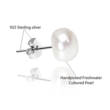 BURLAP LIFE 925 Sterling Silver Freshwater Button Pearl Earrings Stud - Pure Elegance - GexWorldwide