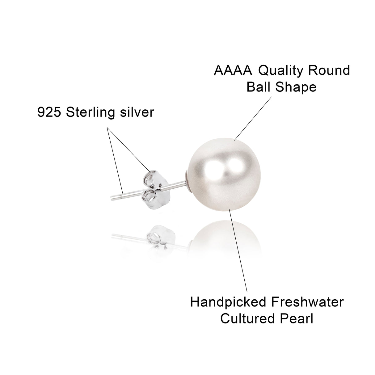BURLAP LIFE 925 Sterling Silver Freshwater Round Pearl Earrings Stud - Timeless Beauty - GexWorldwide