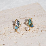 BURLAP LIFE Freshwater Pearl Abalone Shell Earrings Gold Plated 925 Silver (Half Butterfly) - GexWorldwide