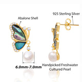 BURLAP LIFE Freshwater Pearl Abalone Shell Earrings Gold Plated 925 Silver (Half Butterfly) - GexWorldwide