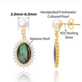 BURLAP LIFE Freshwater Pearl Abalone Shell Earrings Gold Plated 925 Silver (Mirror) - GexWorldwide