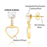 BURLAP LIFE Freshwater Pearl Mother of Pearl Earrings Gold Plated 925 Silver (Heart) - GexWorldwide