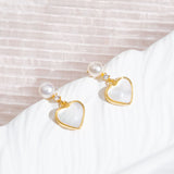 BURLAP LIFE Freshwater Pearl Mother of Pearl Earrings Gold Plated 925 Silver (Heart) - GexWorldwide