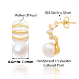 BURLAP LIFE Freshwater Pearl Mother of Pearl Earrings Gold Plated 925 Silver (Hoop) - GexWorldwide