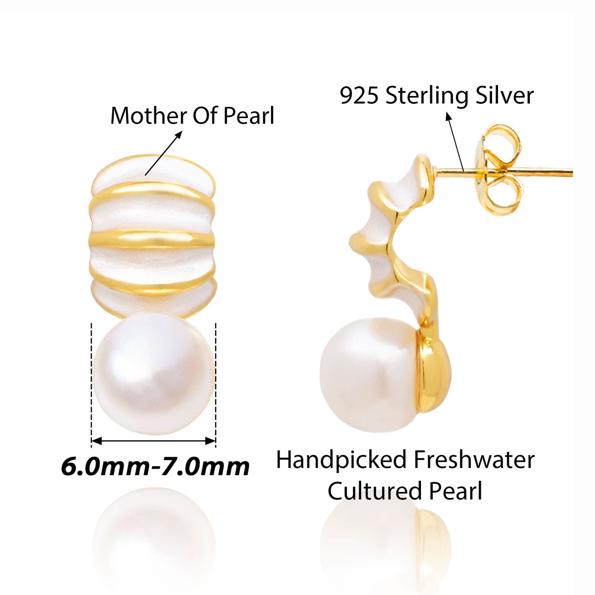 BURLAP LIFE Freshwater Pearl Mother of Pearl Earrings Gold Plated 925 Silver (Hoop) - GexWorldwide