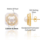 BURLAP LIFE Freshwater Pearl Mother of Pearl Earrings Gold Plated 925 Silver (Square) - GexWorldwide