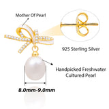 BURLAP LIFE Gold Plated 925 Sterling Silver Freshwater Pearl Earrings Stud (Bow) - GexWorldwide