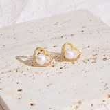 BURLAP LIFE Gold Plated 925 Sterling Silver Freshwater Pearl Earrings Stud (Heart Zircon) - GexWorldwide